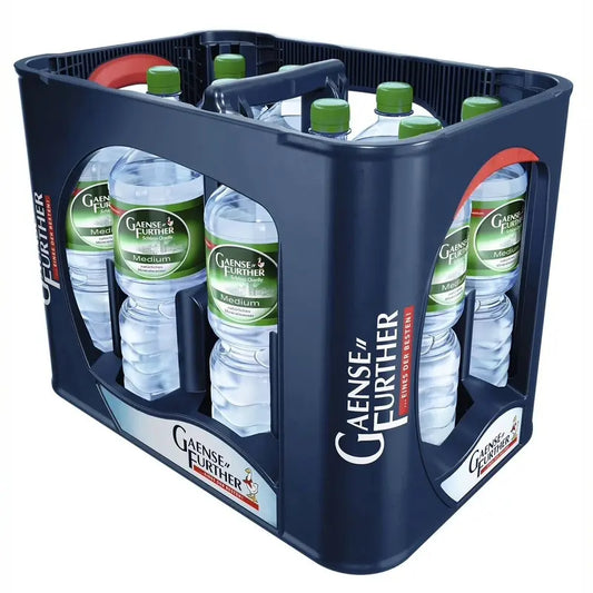 Gaensefurther Schloss Quelle Medium 12×1l – Kasten mit PET-Flaschen