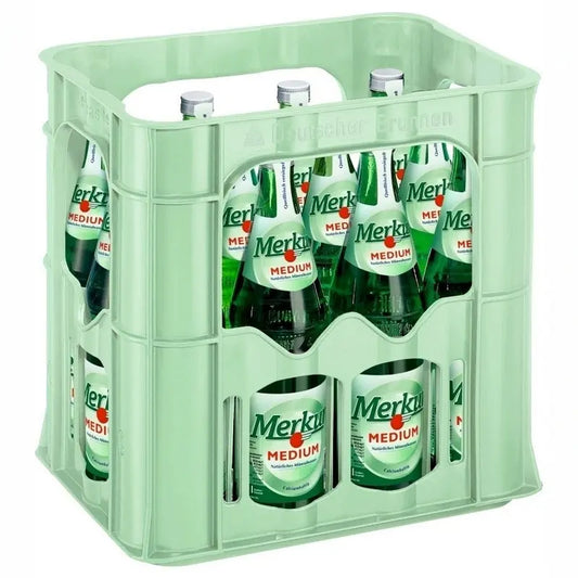 Merkur Mineralwasser Medium 12×0,7l – Kasten mit Glas-Flaschen