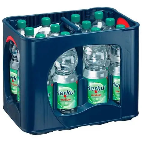 Merkur Mineralwasser Medium 12×1l – Kasten mit PET-Flaschen