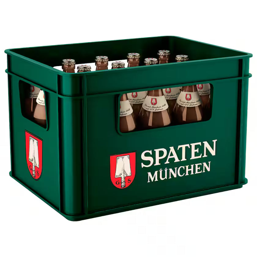 Spaten Hell 20×0,5l – Kasten mit Glas-Flaschen